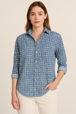 Frank & Eileen Modal Flower Floral Blue Eileen Button Down Shirt Top Small